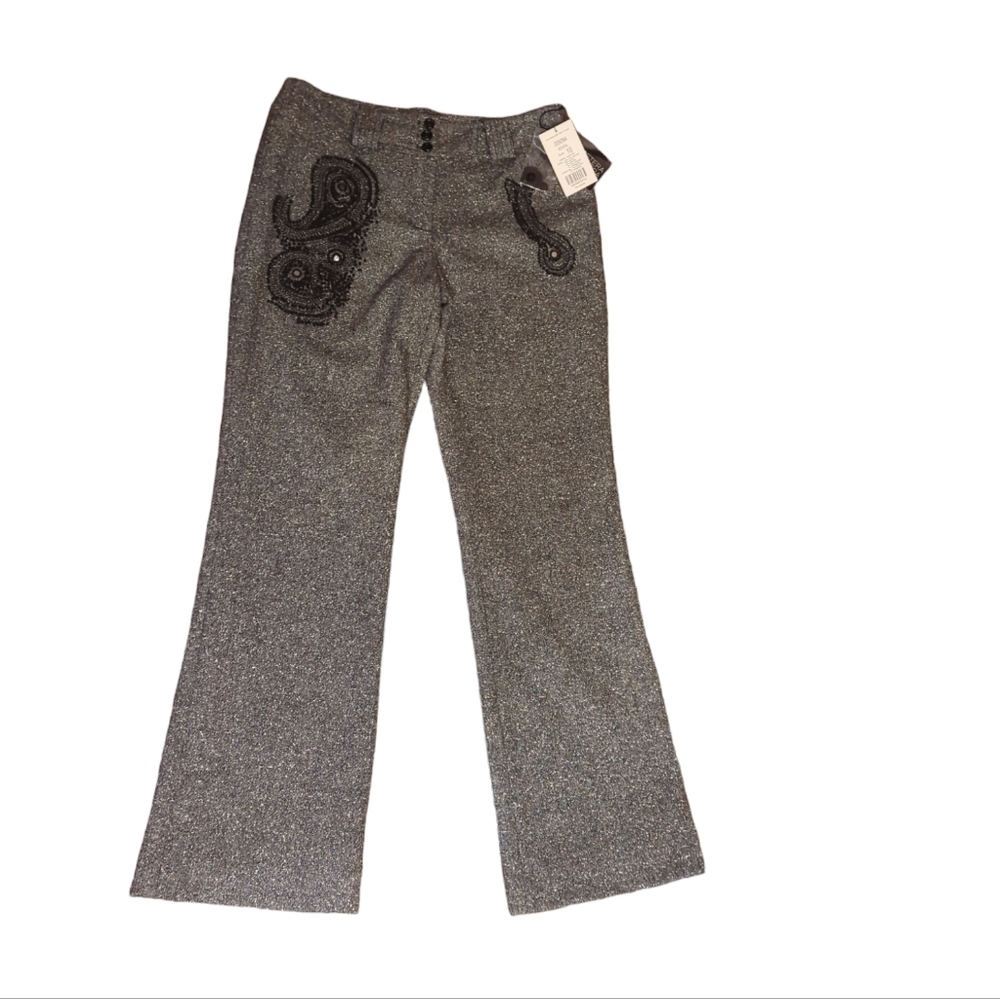 New Dark wool blend textured tweed Paisley embellished trousers NWT sz 10 - Picture 8 of 10